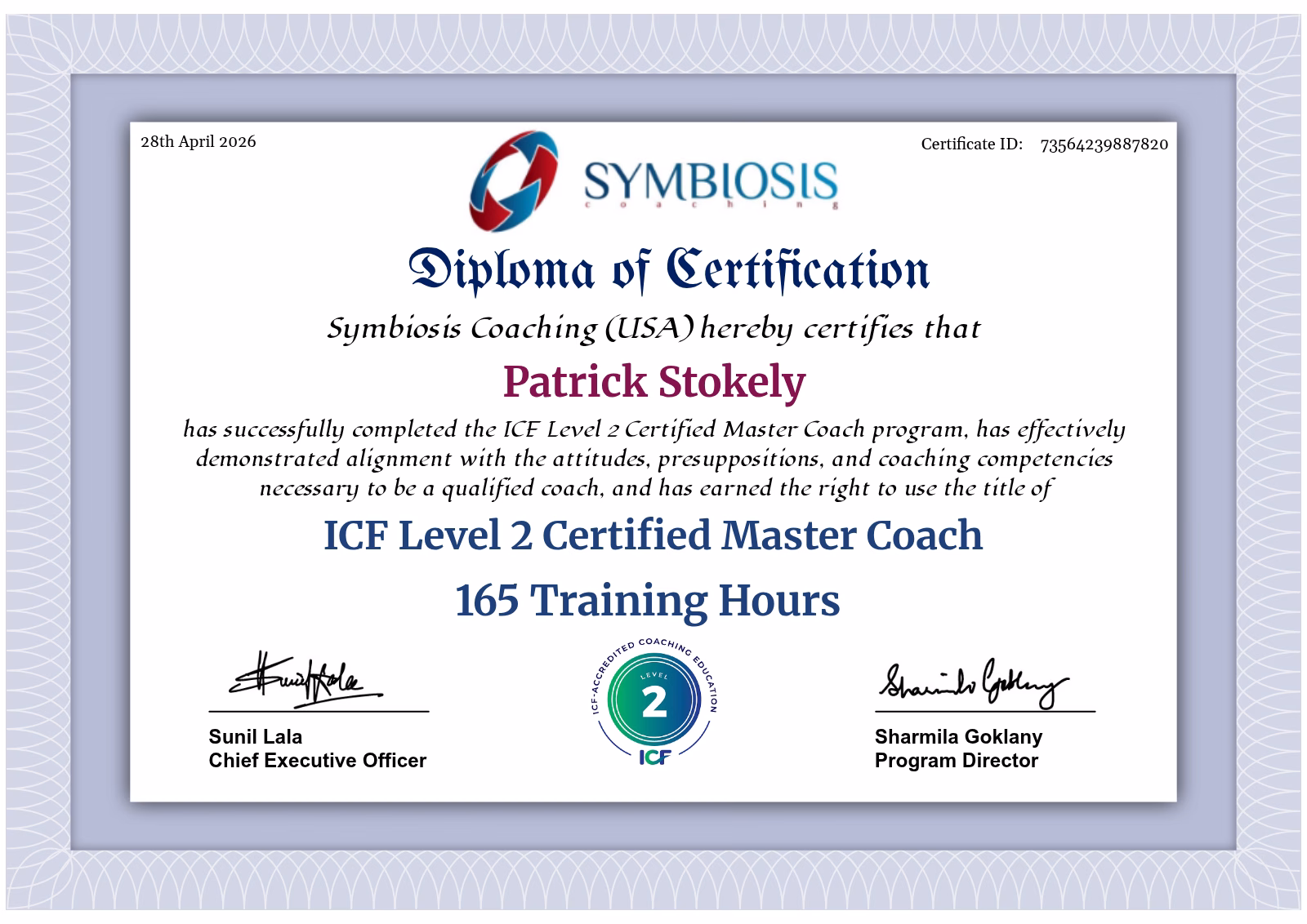 Diploma of Certification - ICF Level 2 Mater Coach